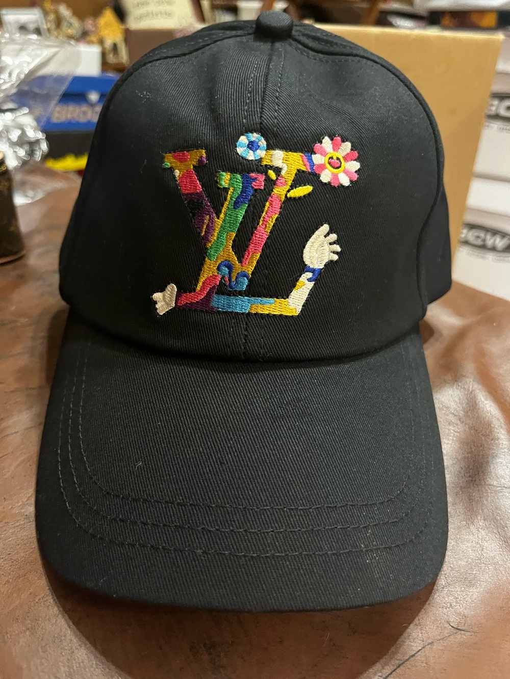🌸 Louis. Vuitton. Black Limited Edition T.M. SuperFlat Embroidered Cap Hat